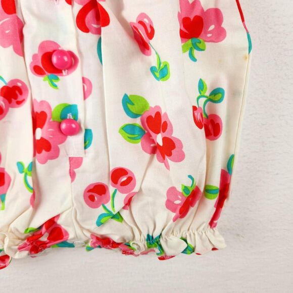 Vintage Bon-Ton Baby Girls 3-6M Bubble Romper Pink Red Cherries Plaid Collar NWT - Picture 3 of 7